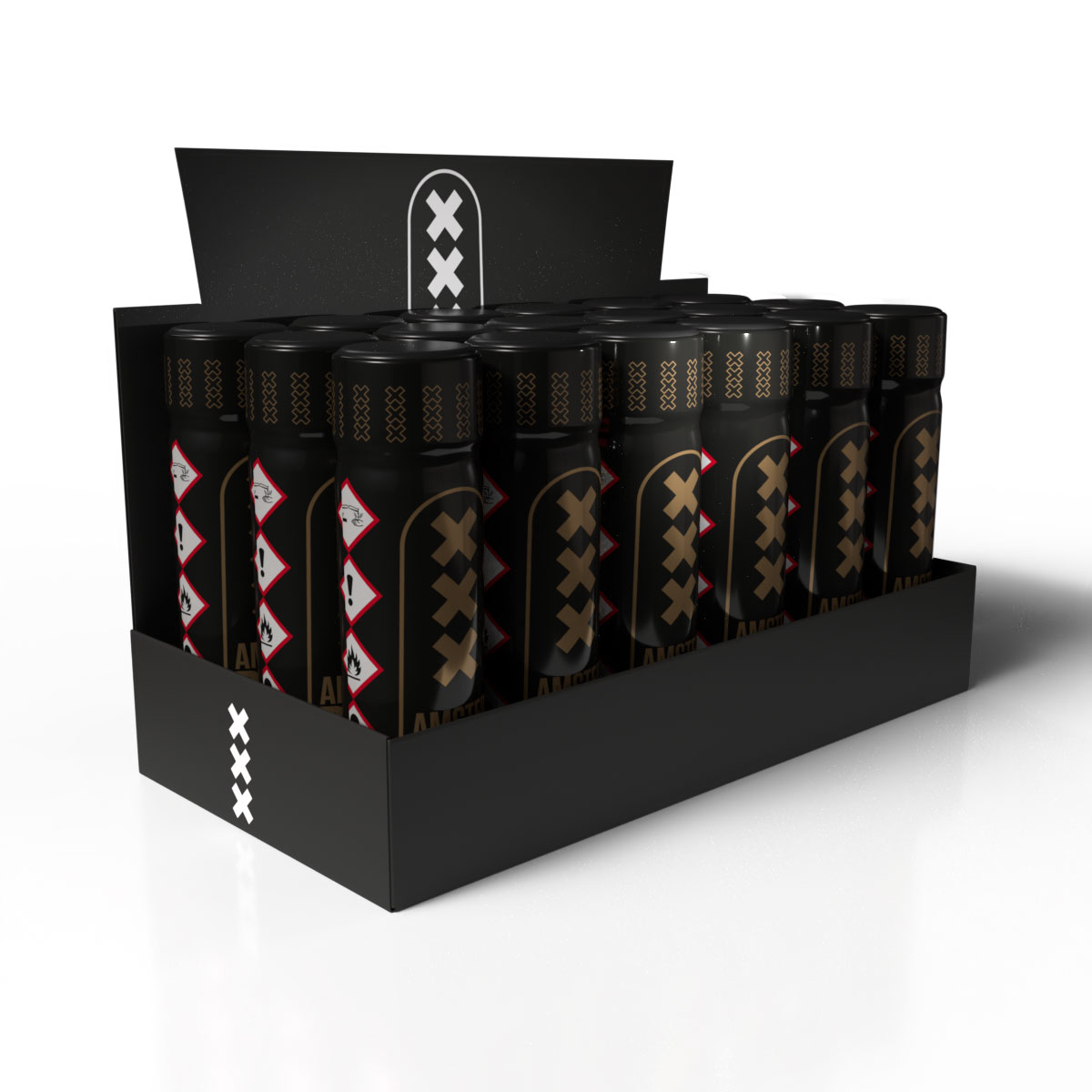 Amsterdam XXX Black Label Isoamyl counter display tray — 18 units